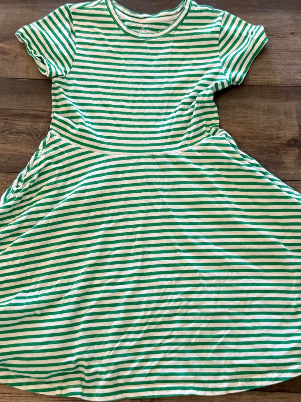 Primary Girls' Green & White Striped Short Sleeve Twirl Dress - Size 10